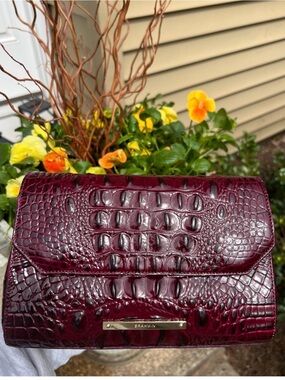 Brahmin Croc Embossed Burgundy Leather Bag